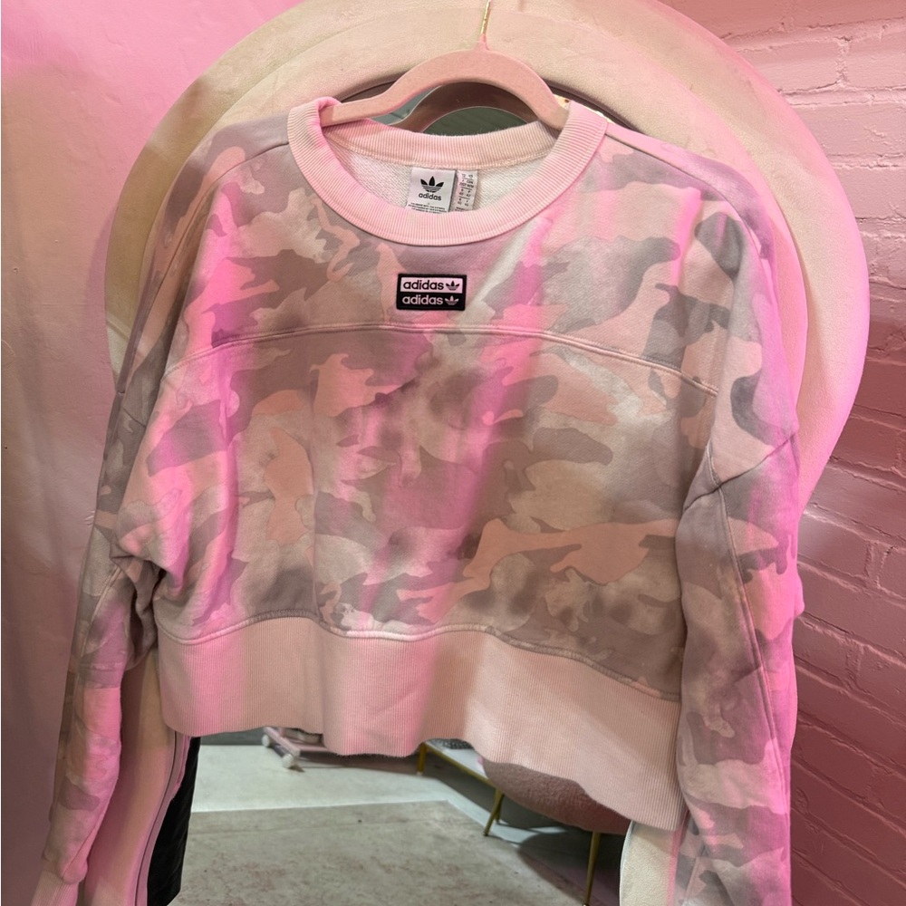Adidas Pink and White Camo Sweatshirt